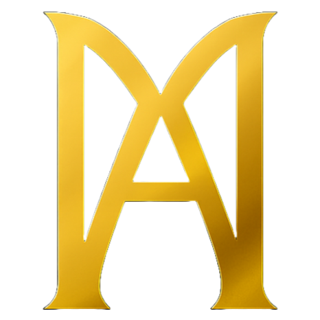 Gold logo on a white background
